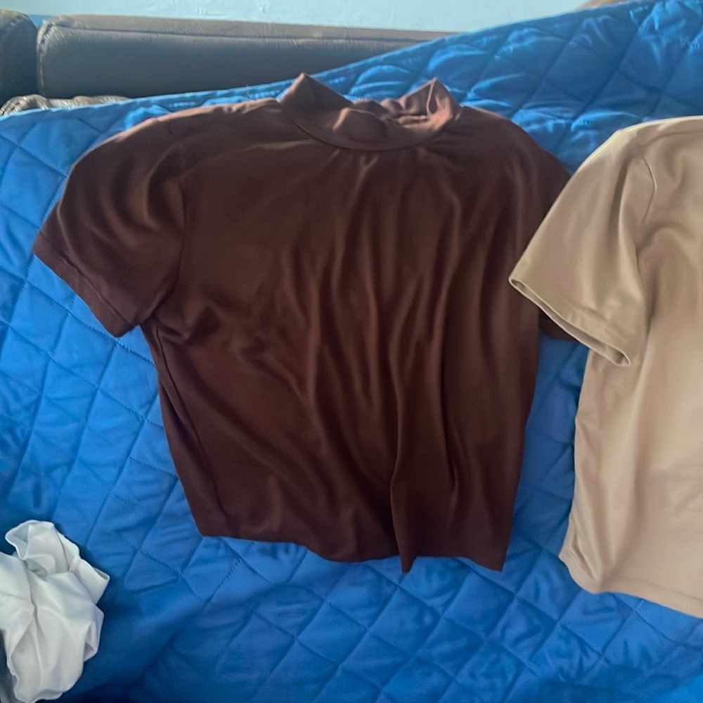 brown and beige matching shirts